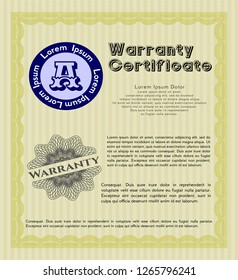 Yellow Vintage Warranty Certificate template. With complex background. Customizable, Easy to edit and change colors. Money design. 