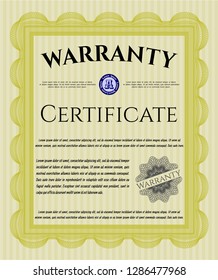 Yellow Vintage Warranty Certificate template. With background. Money style design. Customizable, Easy to edit and change colors. 