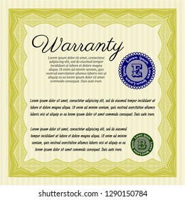 Yellow Vintage Warranty Certificate template. With quality background. Customizable, Easy to edit and change colors. Money design. 