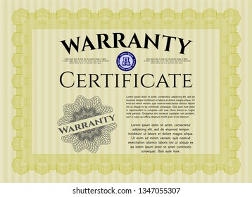 Yellow Vintage Warranty Certificate template. Customizable, Easy to edit and change colors. Printer friendly. Lovely design. 