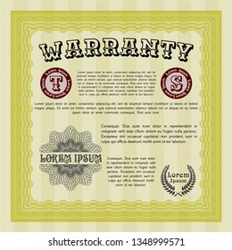 Yellow Vintage Warranty Certificate template. Money style design. Customizable, Easy to edit and change colors. With great quality guilloche pattern. 