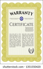 Yellow Vintage Warranty Certificate template. Money design. Complex background. Customizable, Easy to edit and change colors. 