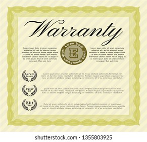 Yellow Vintage Warranty Certificate template. Printer friendly. Vector illustration. Superior design. 