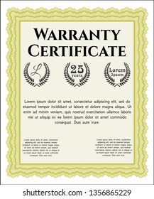 Yellow Vintage Warranty Certificate template. Easy to print. Nice design. Customizable, Easy to edit and change colors. 