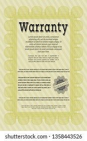 Yellow Vintage Warranty Certificate template. With background. Detailed. Artistry design. 