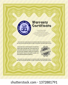 Yellow Vintage Warranty Certificate template. With guilloche pattern and background. Customizable, Easy to edit and change colors. Retro design. 
