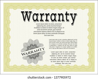 Yellow Vintage Warranty Certificate template. With guilloche pattern. Customizable, Easy to edit and change colors. Sophisticated design. 
