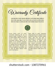 Yellow Vintage Warranty Certificate template. Customizable, Easy to edit and change colors. With great quality guilloche pattern. Good design. 