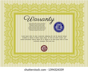 Yellow Vintage Warranty Certificate template. Money Pattern design. With complex background. Detailed. 