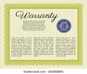 Yellow Vintage Warranty Certificate template. Printer friendly. Vector illustration. Good design. 