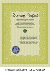 Yellow Vintage Warranty Certificate template. Lovely design. Customizable, Easy to edit and change colors. Complex background. 