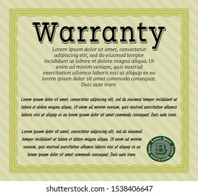 Yellow Vintage Warranty Certificate template. Modern design. Complex background. Customizable, Easy to edit and change colors. 