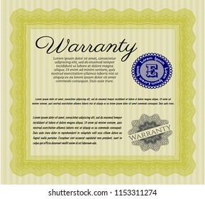 Yellow Vintage Warranty template. With background. Lovely design. Vector illustration. 