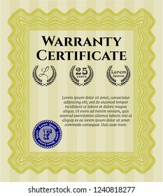 Yellow Vintage Warranty template. With background. Detailed. Nice design. 