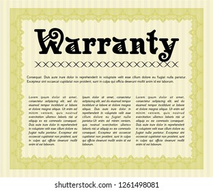 Yellow Vintage Warranty template. With background. Vector illustration. Beauty design. 