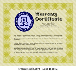 Yellow Vintage Warranty template. With background. Detailed. Sophisticated design. 