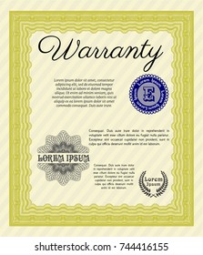 Yellow Vintage Warranty template. Beauty design. Customizable, Easy to edit and change colors. With guilloche pattern and background. 