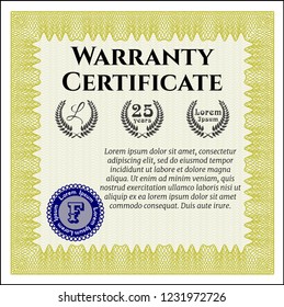 Yellow Vintage Warranty template. With complex linear background. Customizable, Easy to edit and change colors. Superior design. 