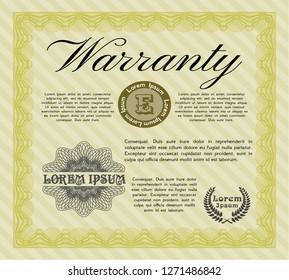 Yellow Vintage Warranty template. With complex background. Vector illustration. Lovely design. 