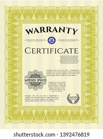 Yellow Vintage Warranty template. Customizable, Easy to edit and change colors. With complex linear background. Money design. 