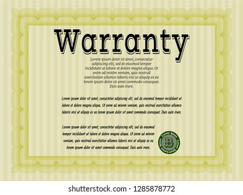 Yellow Vintage Warranty template. Easy to print. Cordial design. Detailed. 