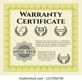 Yellow Vintage Warranty template. Elegant design. With complex background. Vector illustration. 
