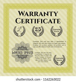 Yellow Vintage Warranty template. Excellent design. With linear background. Detailed. 