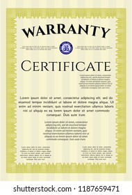 Yellow Vintage Warranty template. Good design. With complex linear background. Detailed. 