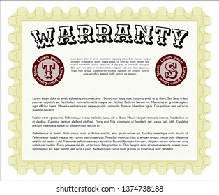 Yellow Vintage Warranty template. Good design. Printer friendly. Vector illustration. 