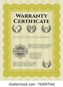 Yellow Vintage Warranty template. Good design. With guilloche pattern. Vector illustration. Yellow Vintage Warranty template. Good design. With guilloche pattern. Vector illustration.