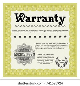 Yellow Vintage Warranty template. Good design. Complex background. Detailed. 