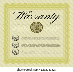 Yellow Vintage Warranty template. With great quality guilloche pattern. Cordial design. Customizable, Easy to edit and change colors. 