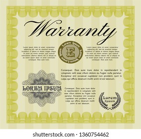 Yellow Vintage Warranty template. With great quality guilloche pattern. Beauty design. Customizable, Easy to edit and change colors. 