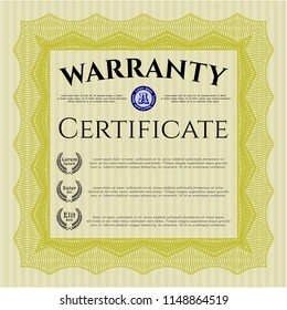Yellow Vintage Warranty template. With guilloche pattern and background. Customizable, Easy to edit and change colors. Sophisticated design. 