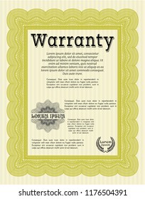 Yellow Vintage Warranty template. With guilloche pattern and background. Sophisticated design. Detailed. 