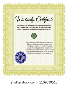  Yellow Vintage Warranty template. With linear background. Money Pattern. Customizable, Easy to edit and change colors. 