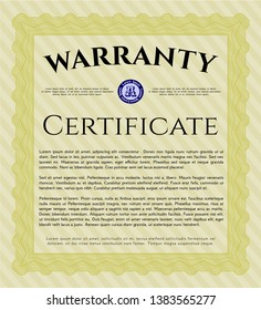 Yellow Vintage Warranty template. With linear background. Vector illustration. Lovely design. 