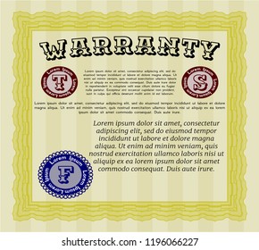 Yellow Vintage Warranty template. Modern design. Vector illustration. With linear background. 