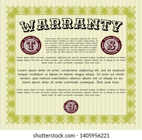 Yellow Vintage Warranty template. Modern design. Customizable, Easy to edit and change colors. With guilloche pattern and background. 