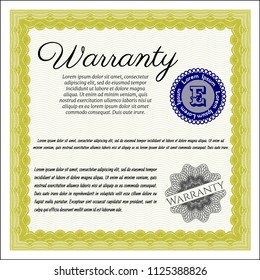 Yellow Vintage Warranty template. Money design. Vector illustration. With quality background. 