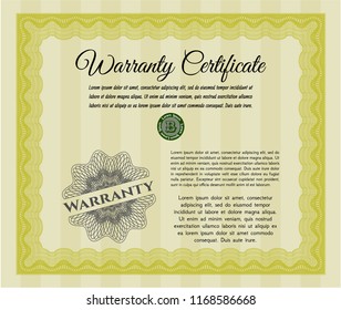 Yellow Vintage Warranty template. Money Pattern design. With complex linear background. Customizable, Easy to edit and change colors. 