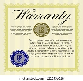 Yellow Vintage Warranty template. Money Pattern design. With background. Customizable, Easy to edit and change colors. 