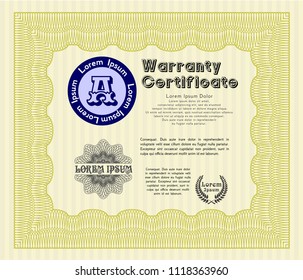 Yellow Vintage Warranty template. Nice design. Detailed. With complex background. 