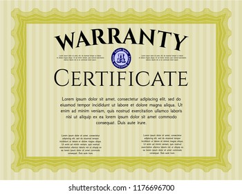Yellow Vintage Warranty template. Perfect design. With guilloche pattern. Customizable, Easy to edit and change colors. 