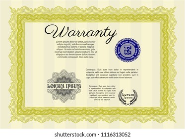 Yellow Vintage Warranty template. With quality background. Customizable, Easy to edit and change colors. Nice design. 