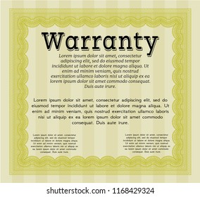Yellow Vintage Warranty template. Retro design. With great quality guilloche pattern. Customizable, Easy to edit and change colors. 