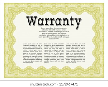 Yellow Vintage Warranty template. Retro design. With great quality guilloche pattern. Customizable, Easy to edit and change colors. 