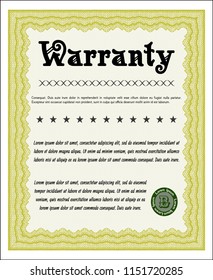 Yellow Vintage Warranty template. Sophisticated design. Detailed. With guilloche pattern and background. 