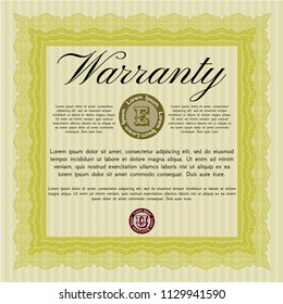 Yellow Vintage Warranty template. Superior design. Vector illustration. With linear background. 