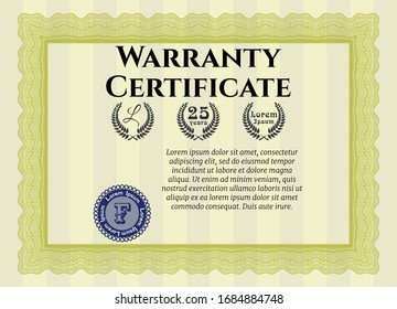 Yellow Vintage Warranty template. Superior design. With quality background. Vector illustration. 